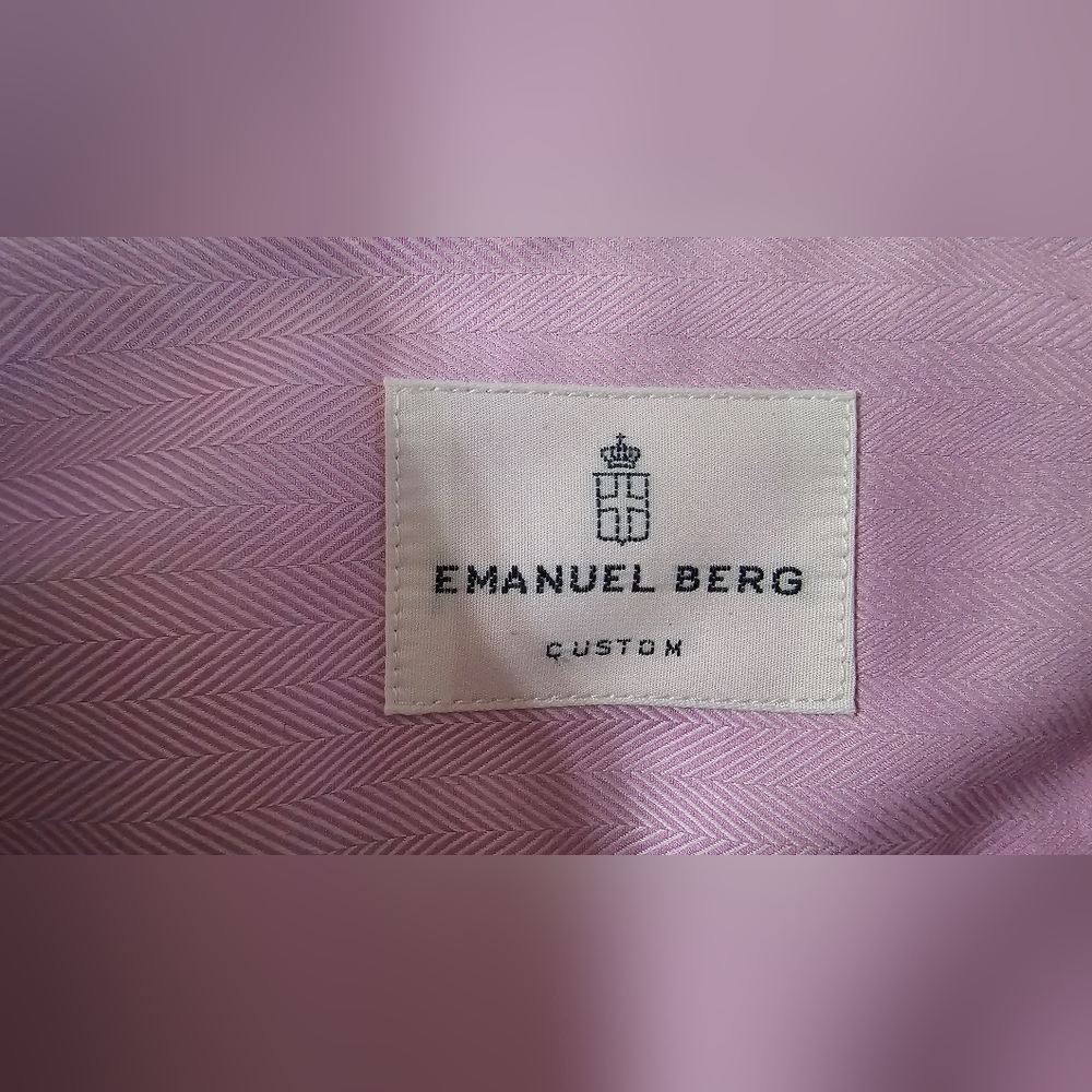 Emanuel Berg Men's Custom Button-down Pink Cotton Dress Shirt Size 45 - Picture 6 of 11